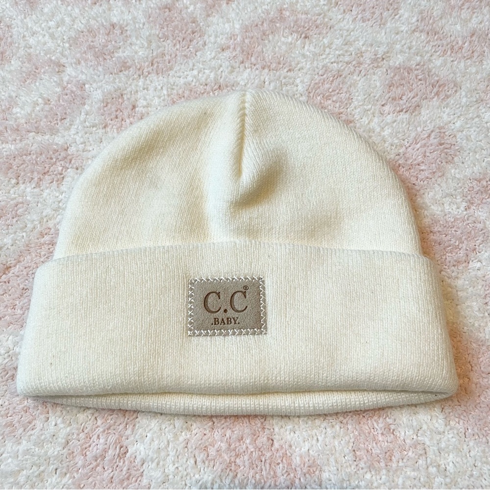 C.C. Baby Classic Oversized Logo Beanie Hat in Ivory NWOT